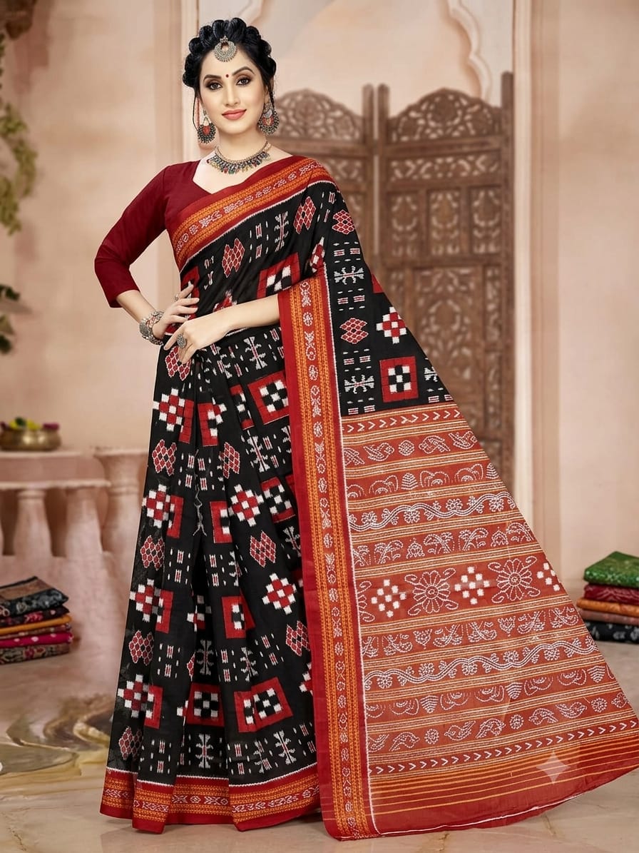 Ethnic Motifs Woven Design Pure Cotton Sambalpuri Saree