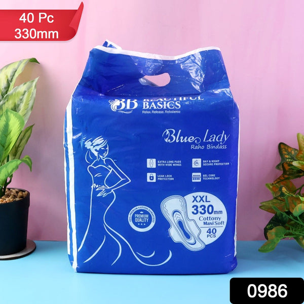 Beautiful Basics Blue Lady Extra Long Pads With Wides Wings Sanitary Pads – 330 mm, 40-Pack