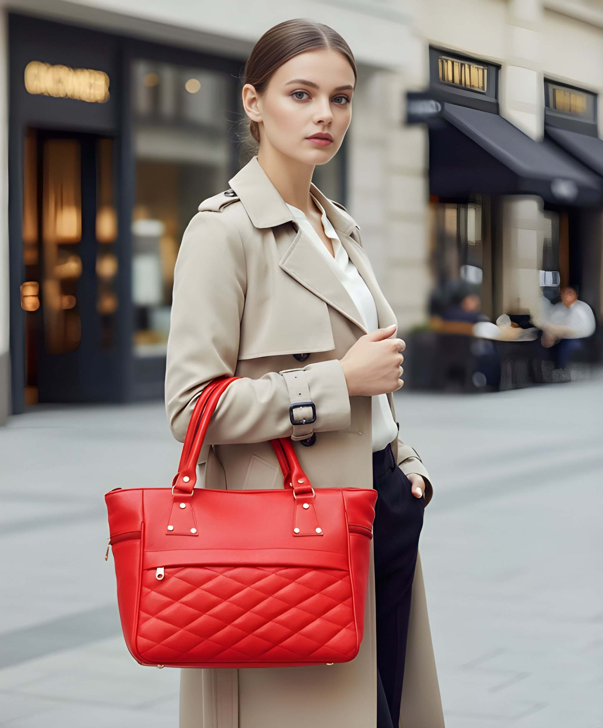 Women’s Red Quilted Tote Handbag