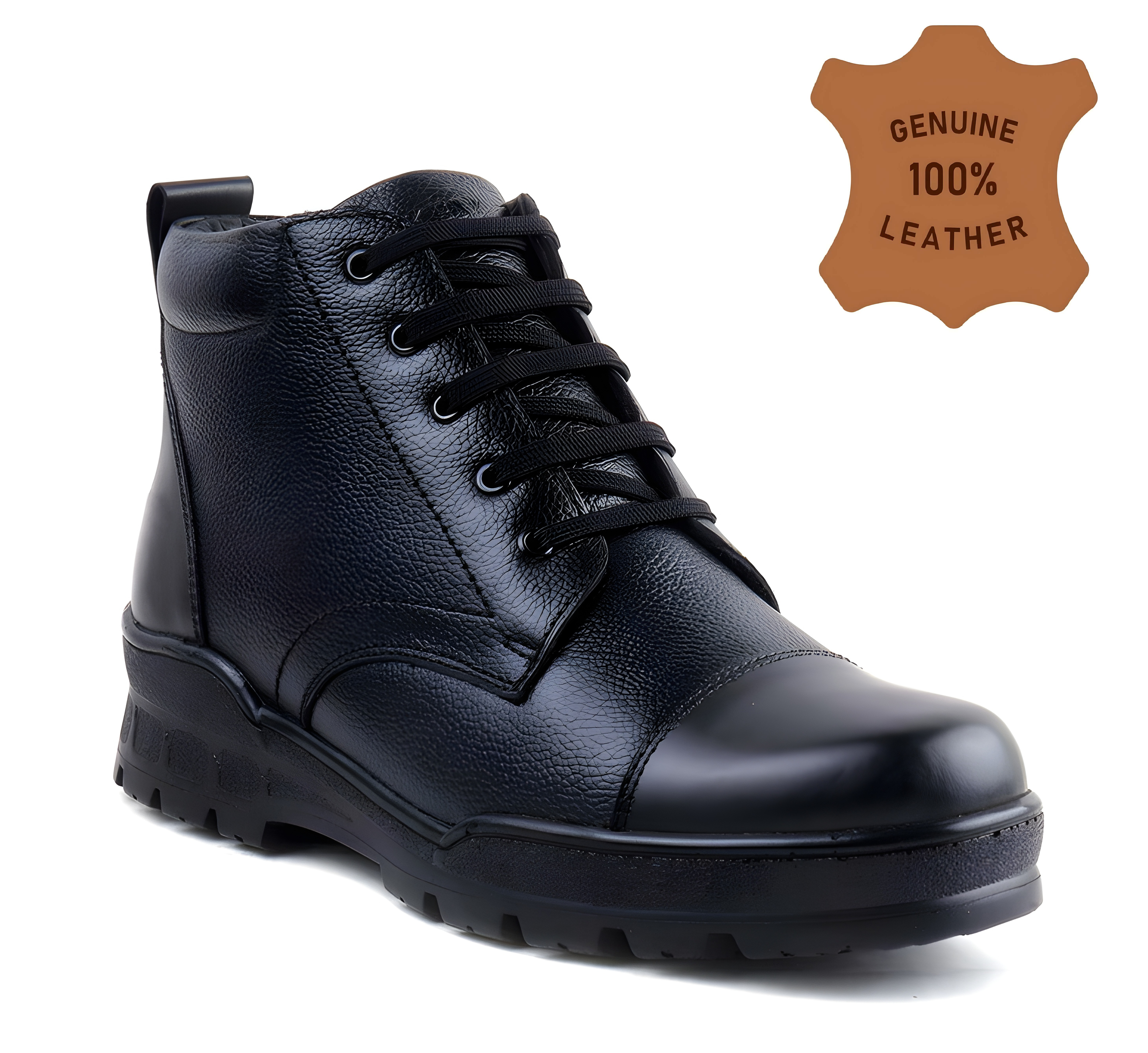 WUGO Men's Stylish Black Genuine Leather Police Boots | Heavy Duty Tactical Work Boots | Steel Toe Anti-Slip Security & Industrial Safety Shoes