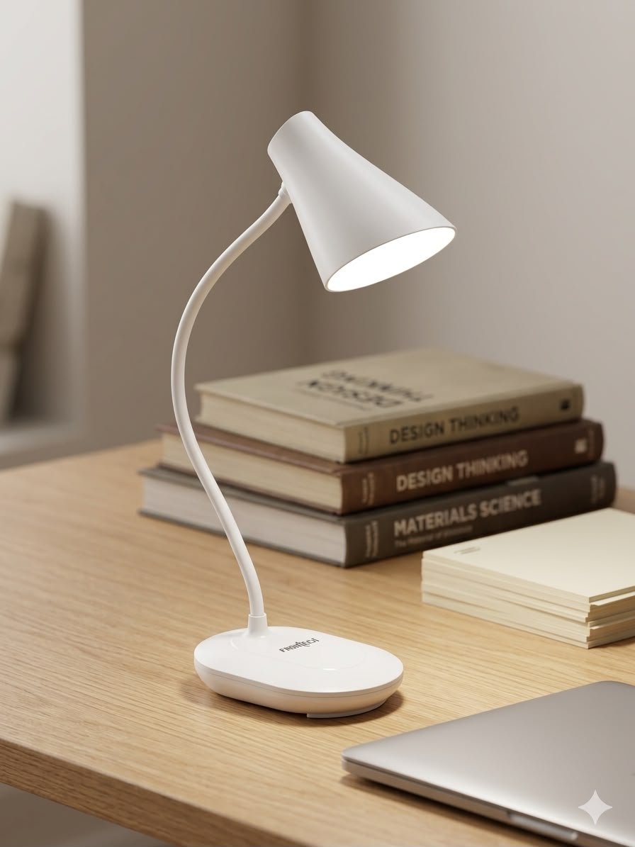Ecolink 3W Cap Rechargeable LED Desk Light & Study Lamp | Touch Control, Eye-Care Technology & Flexible Gooseneck for Office, Study & Bedside (White)