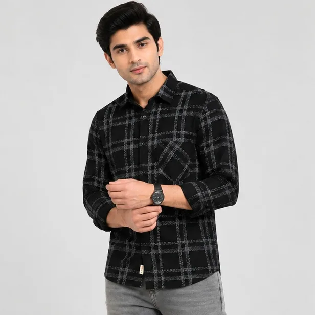 Men's Black Checked Full Sleeve Casual Shirt