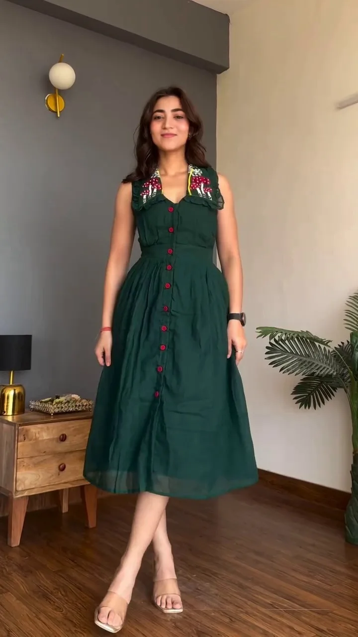 Women's Sanaya Embroidered Sleeveless Cotton One Piece Dress