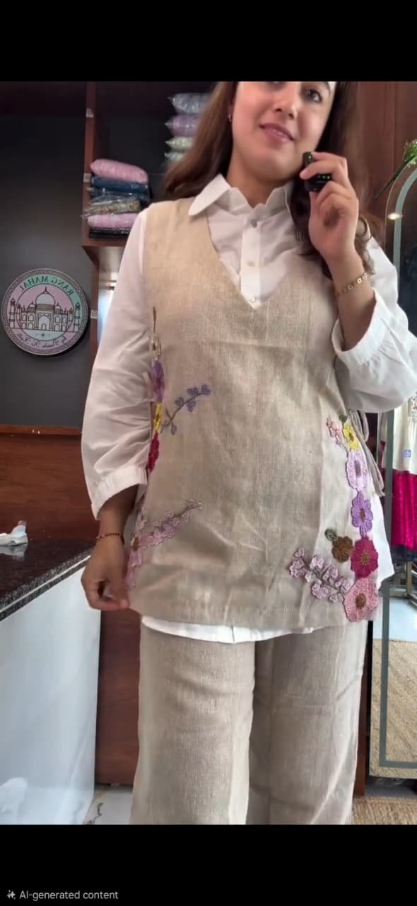 Women's Embroidered Linen Co-ord Set