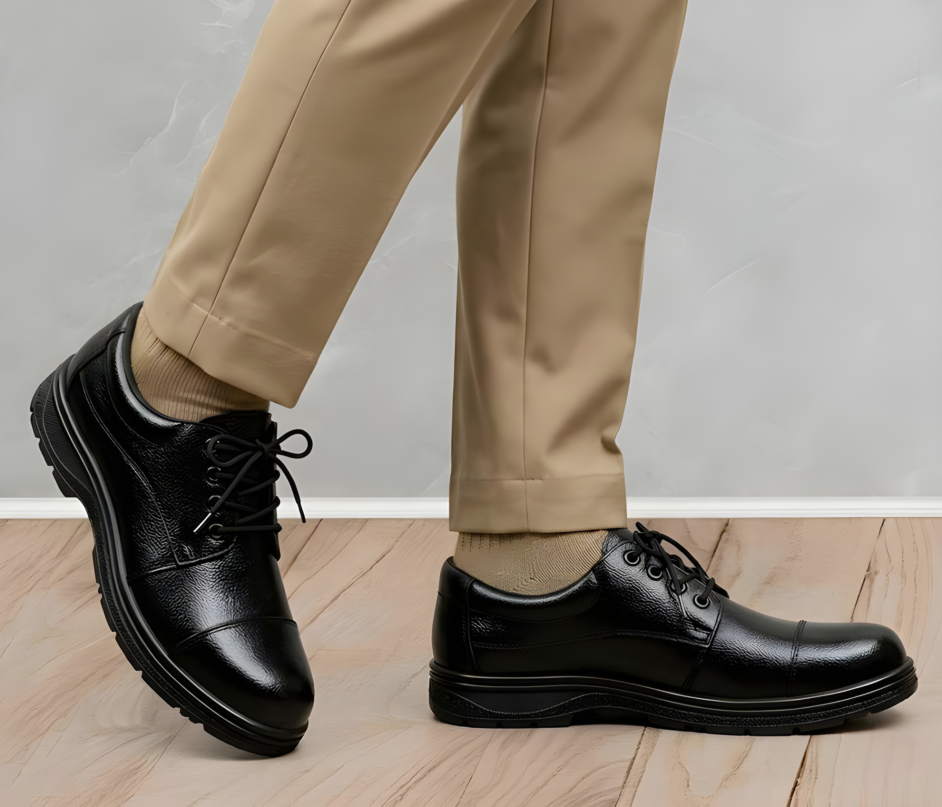 Latest Genuine Mild Leather Police Safety Shoes for Men | Heavy Duty Tactical Work Shoes | Anti-Slip Durable Industrial & Security Shoes