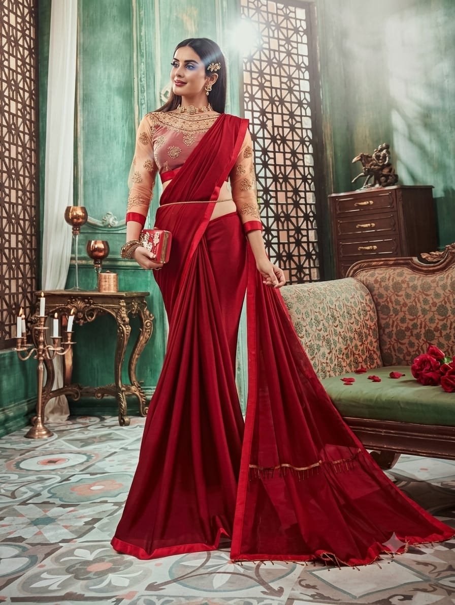 Women's Premium chiffon Saree with Blouse Piece