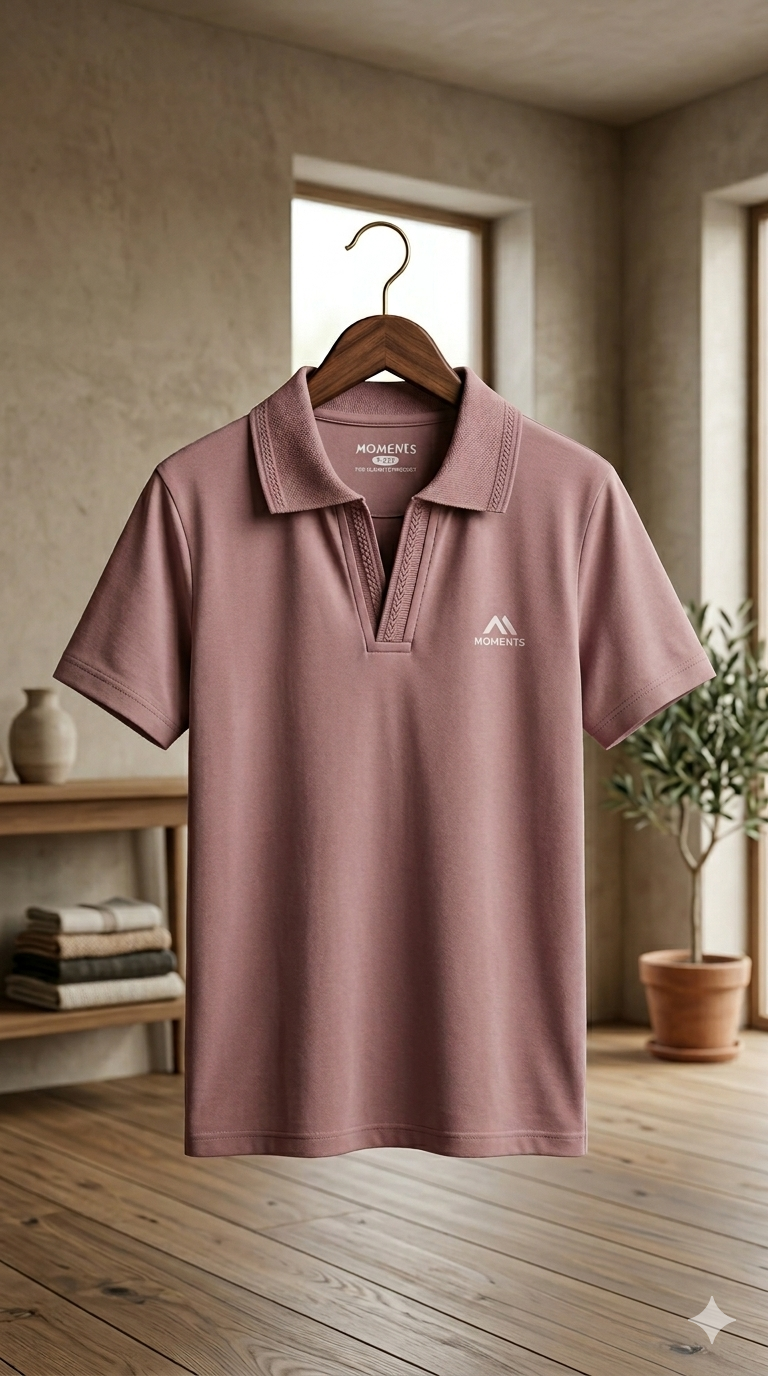 Moments Premium Textured Polo T-Shirt – Dusty Mauve