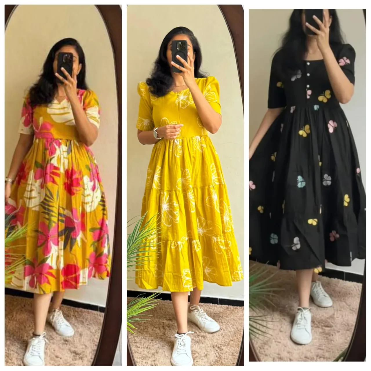 Women's Premium Printed Midi Dress Combo Pack (Pack of 3)