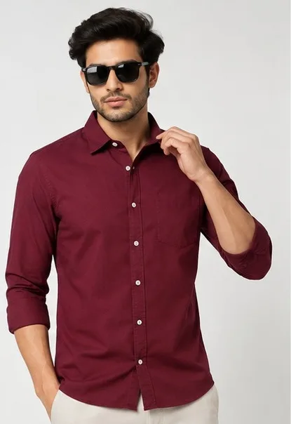 Men’s Maroon Solid Full-Sleeve Casual Shirt