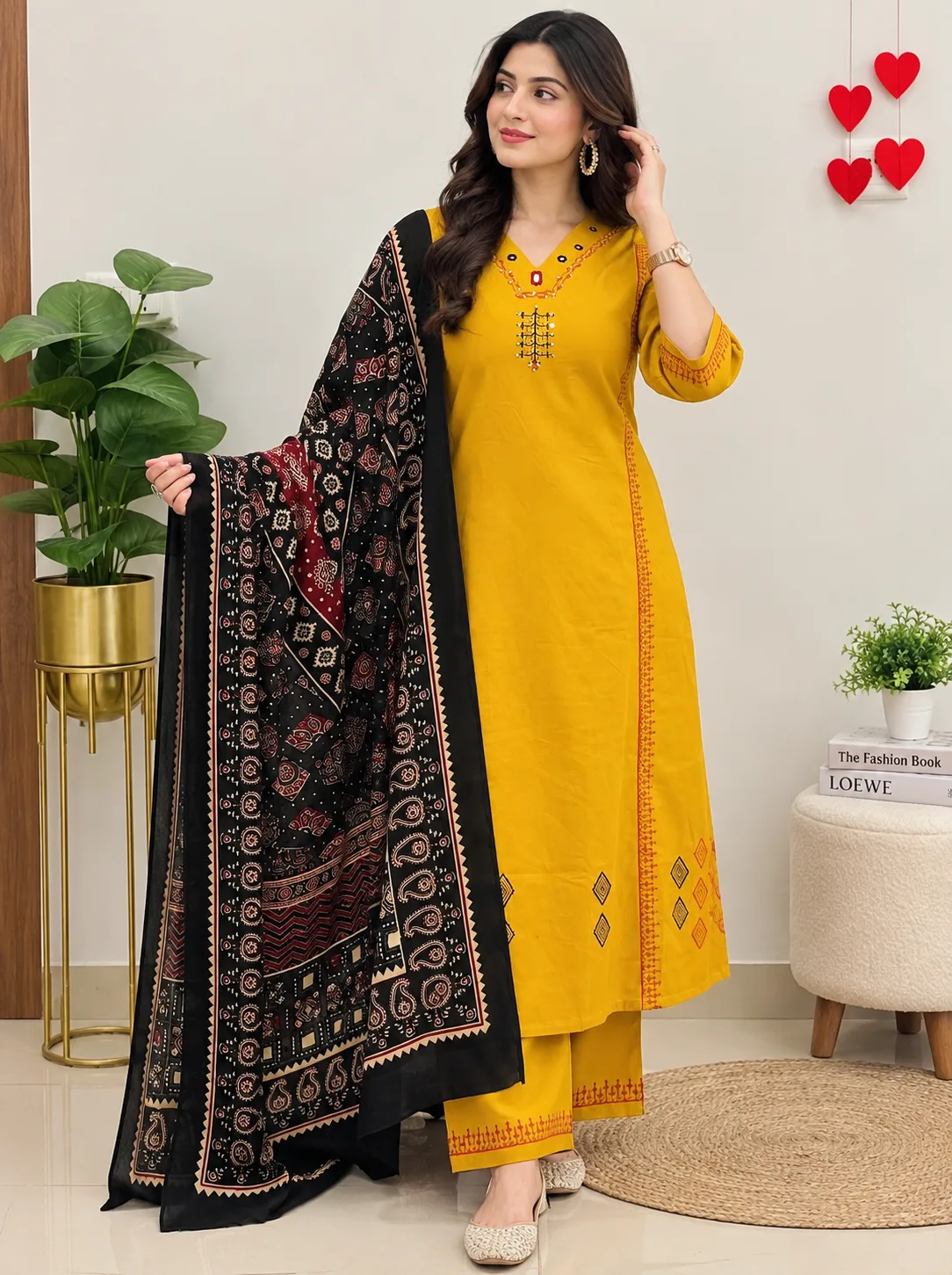 Women's Premium Cotton Anarkali Kurti Pant Set with Printed Dupatta