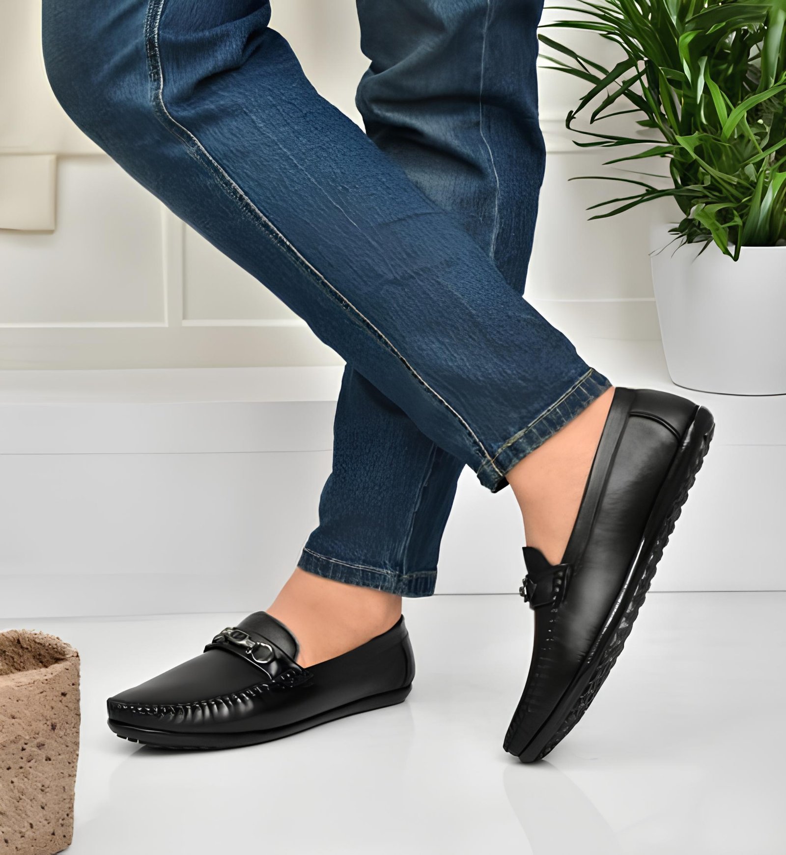 WUGO Men’s Black Stylish Loafers | Premium Synthetic Leather Slip-On Shoes | Comfortable Casual, Office & Driving Footwear