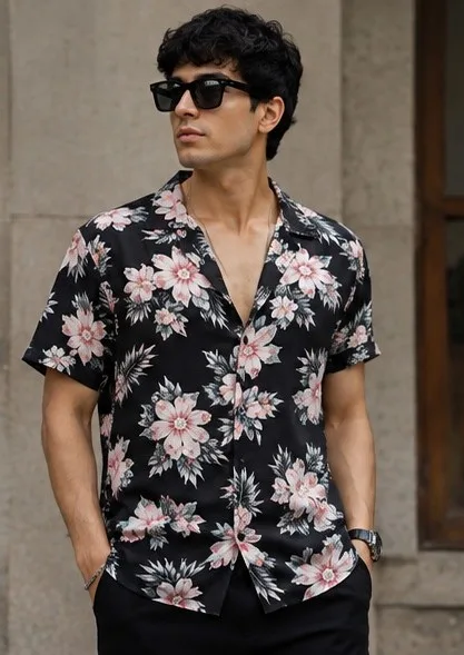 Men's Floral Printed Casual Half Sleeve Shirt