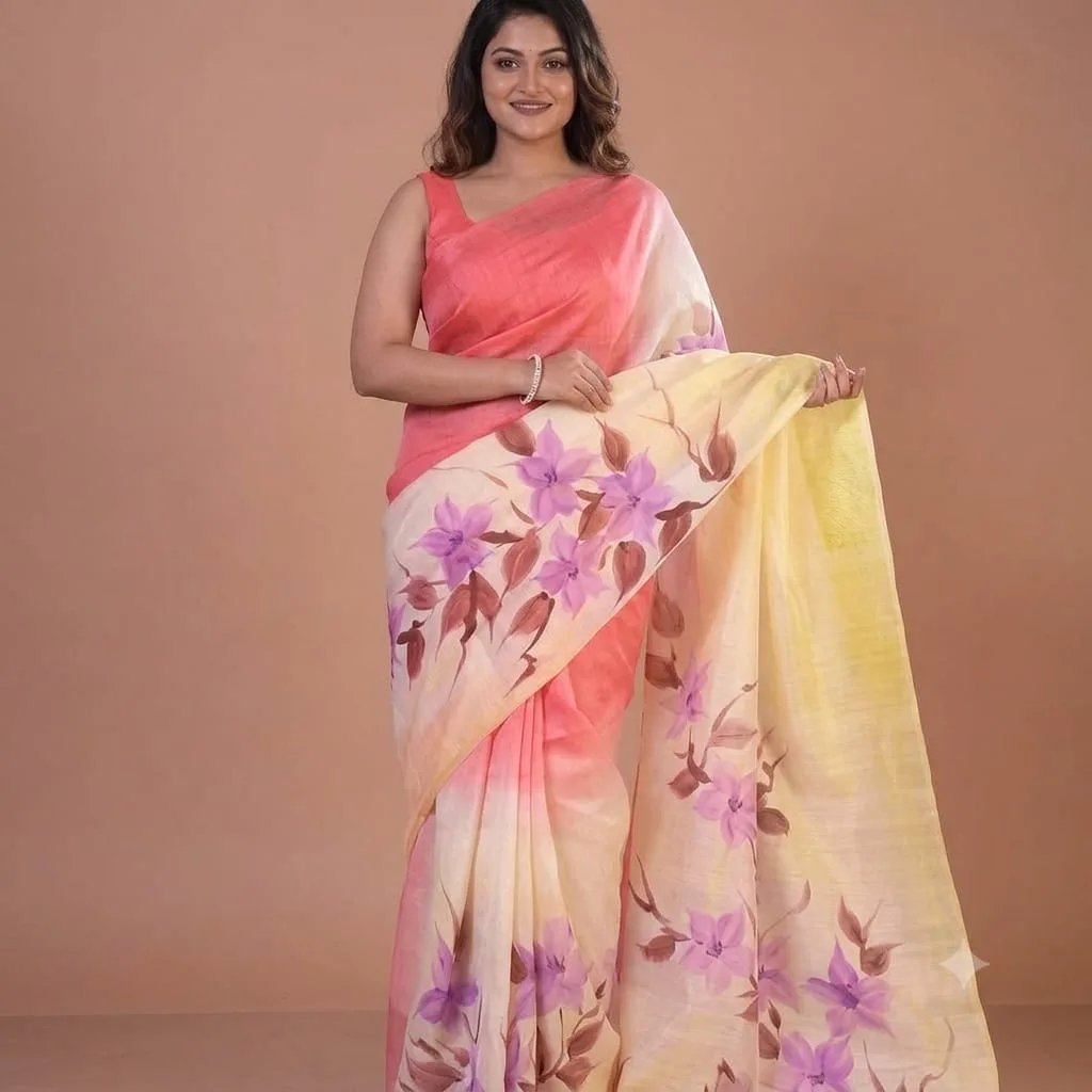 Sunset Bloom Semi Murshidabad Bapta Silk Saree