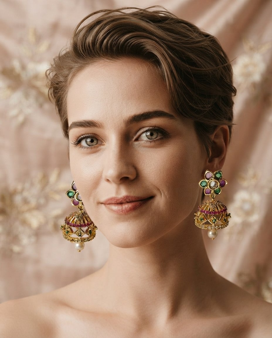 Emerald Ruby With Pearl jumkha