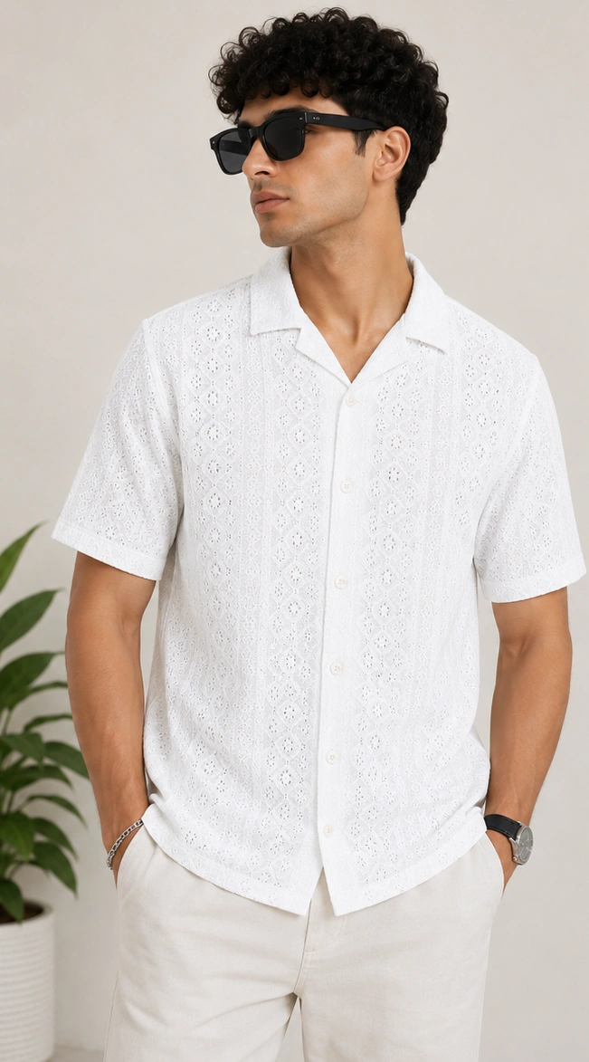 Men's Premium Textured Casual Shirt WHITE