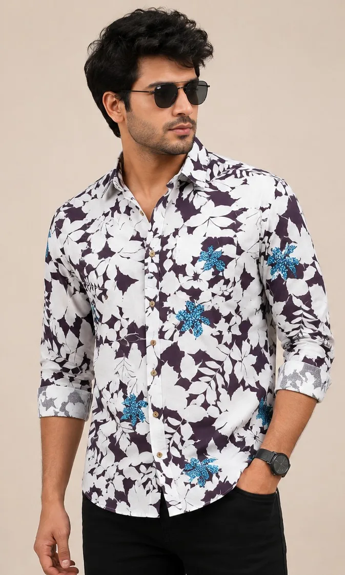 Men's Premium Floral Print Casual Cotton Shirt