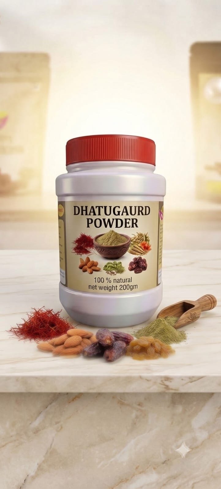 Dhatugaurd Powder - 100% Natural Ayurvedic Supplement for Men - 200g With 30 Tablets