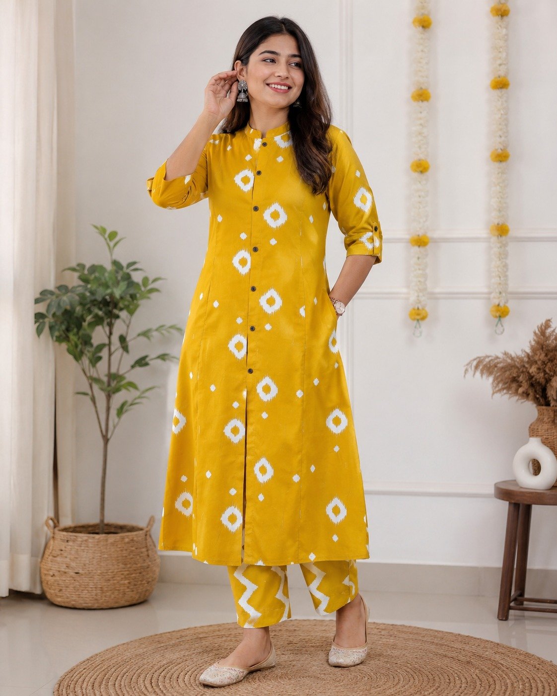 Premium Mustard Yellow Pure Cotton A-Line Co-Ord Set