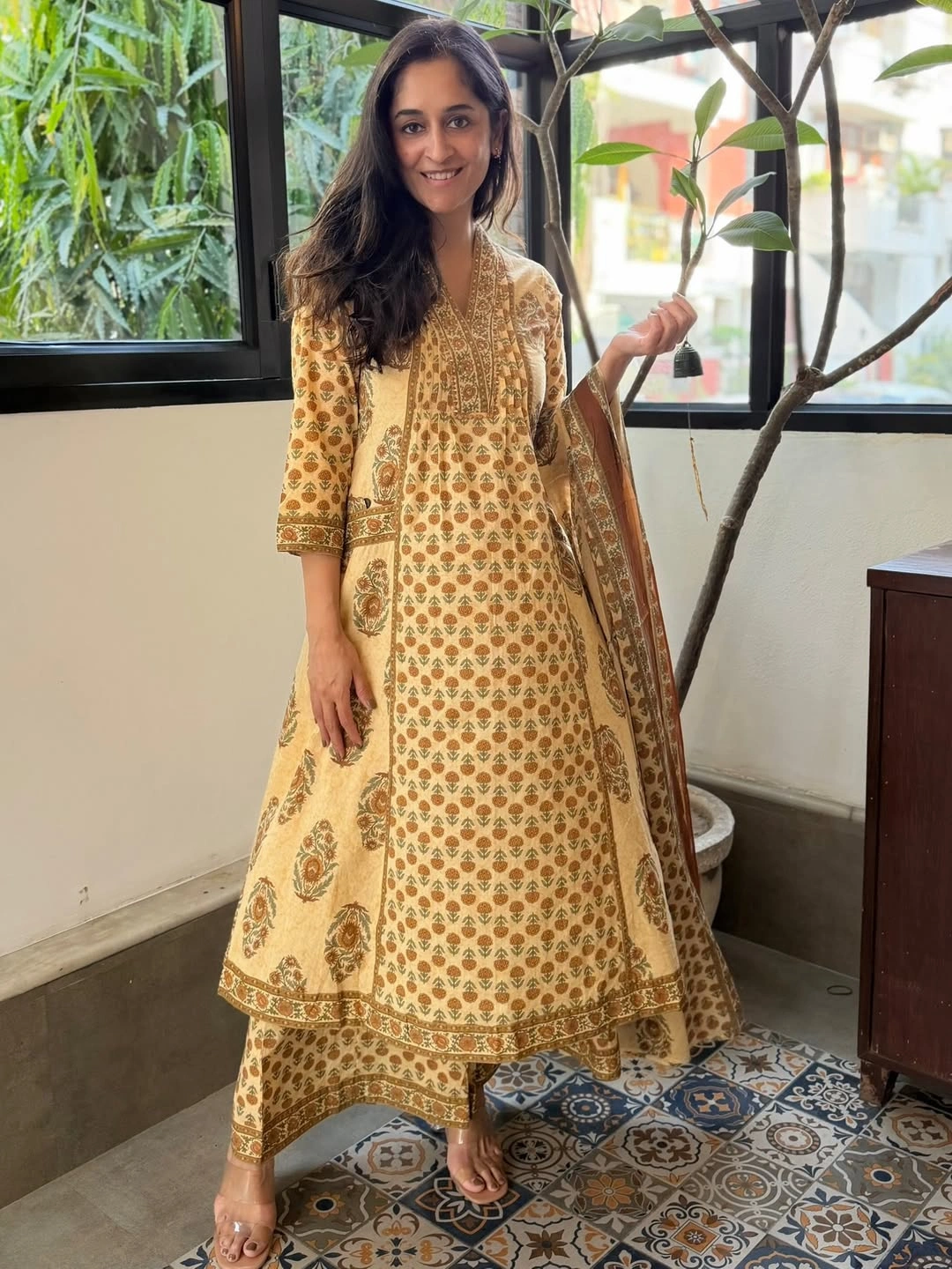Women’s Printed Anarkali Kurta Palazzo Set with Dupatta