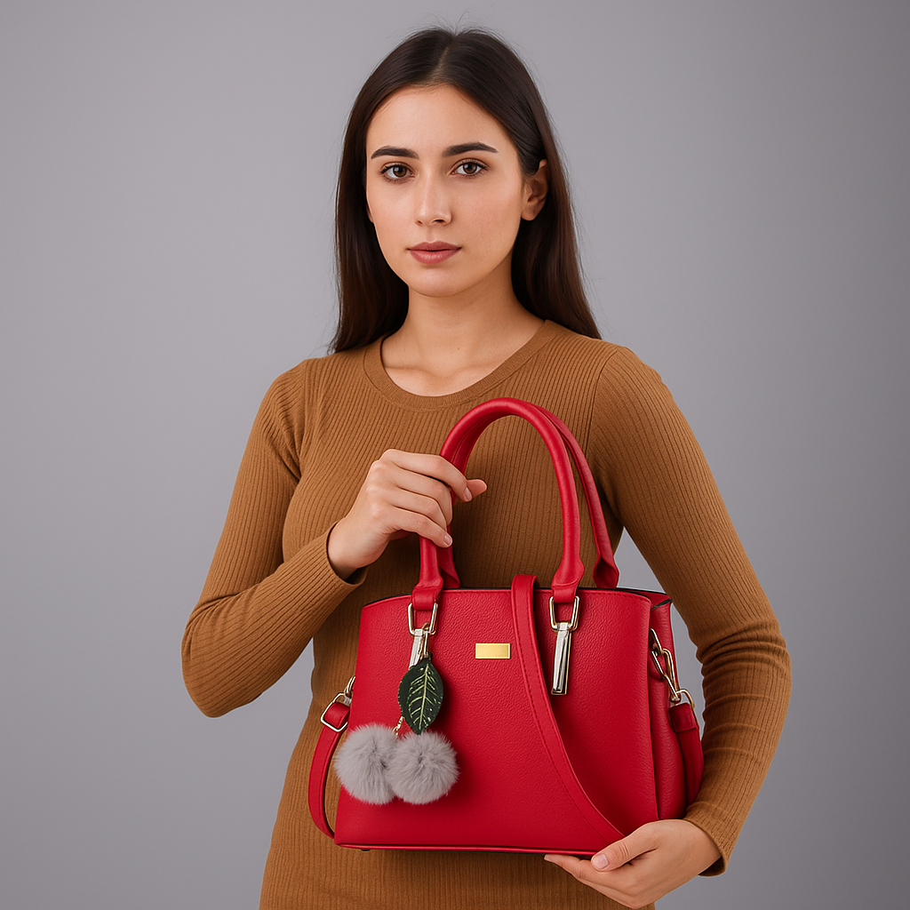 Women’s Red Stylish Handbag with Dual Handles,
