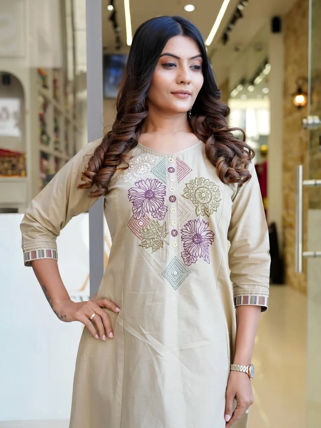 Women's Embroidered Cotton Slub Kurta & Palazzo Co-Ord Set with Pockets