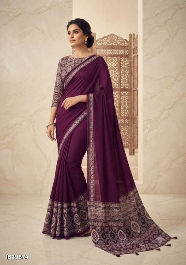 Women’s Crepe Silk Ajrakh Print Saree with Blouse Piece
