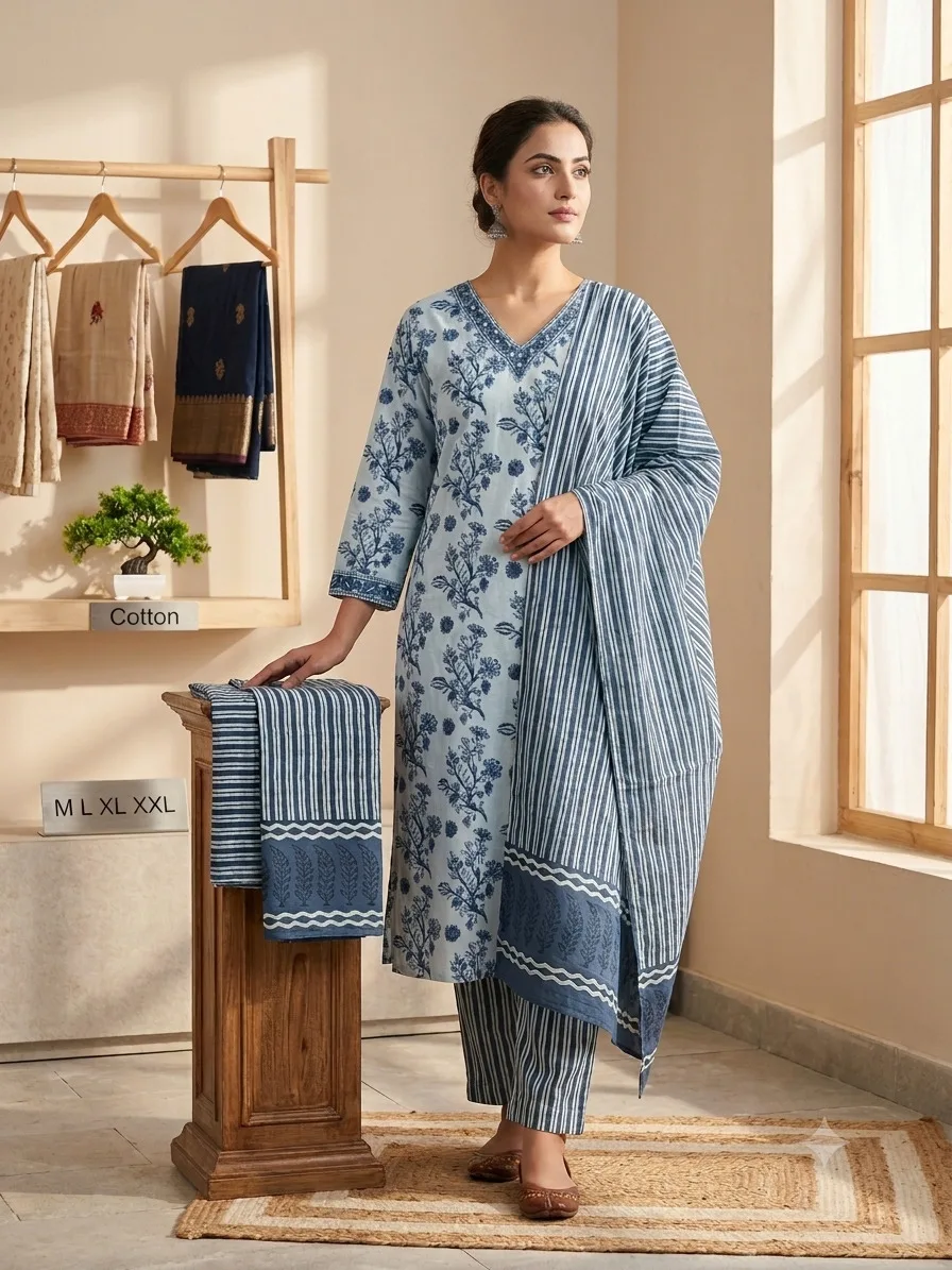 Women Floral Printed Regular Pure Cotton Kurta with pant & With Dupatta