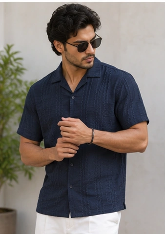 Men's Textured Premium Casual Shirt NAVY BLUE