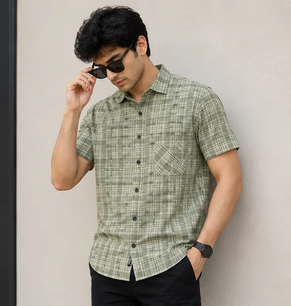 Blohsh Original Men's Plaid Casual Shirt PISTA GREEN