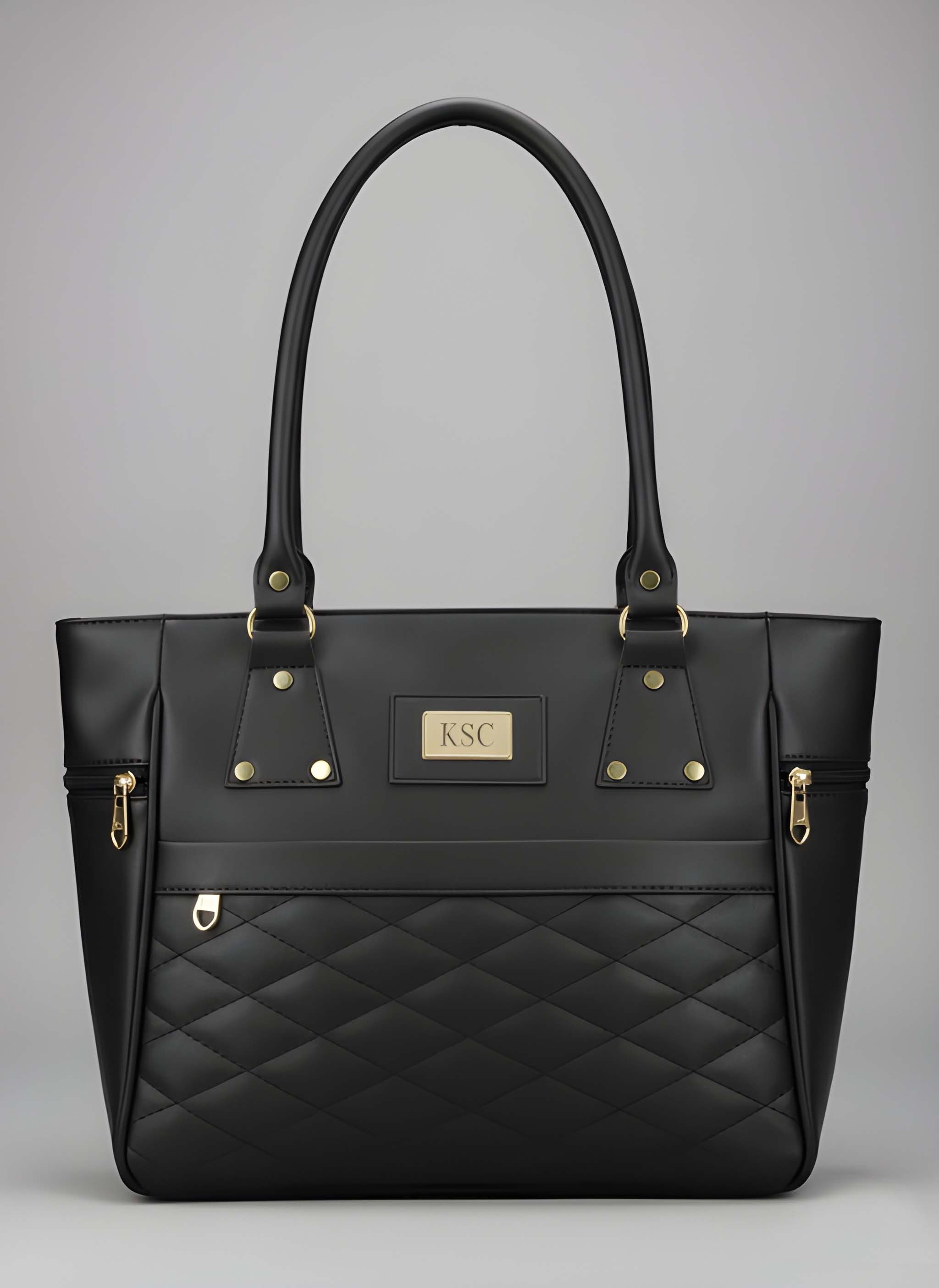 : Women’s Elegant Black Quilted Tote Handbag with Long Handles
