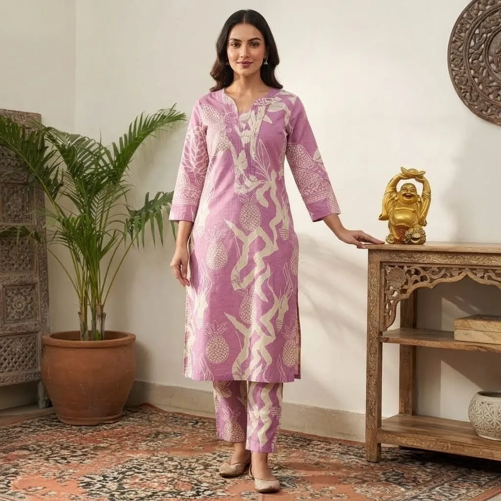 100% Jaipuri Pure Cambric Cotton Kurta Pant with Cotton Dupatta Set