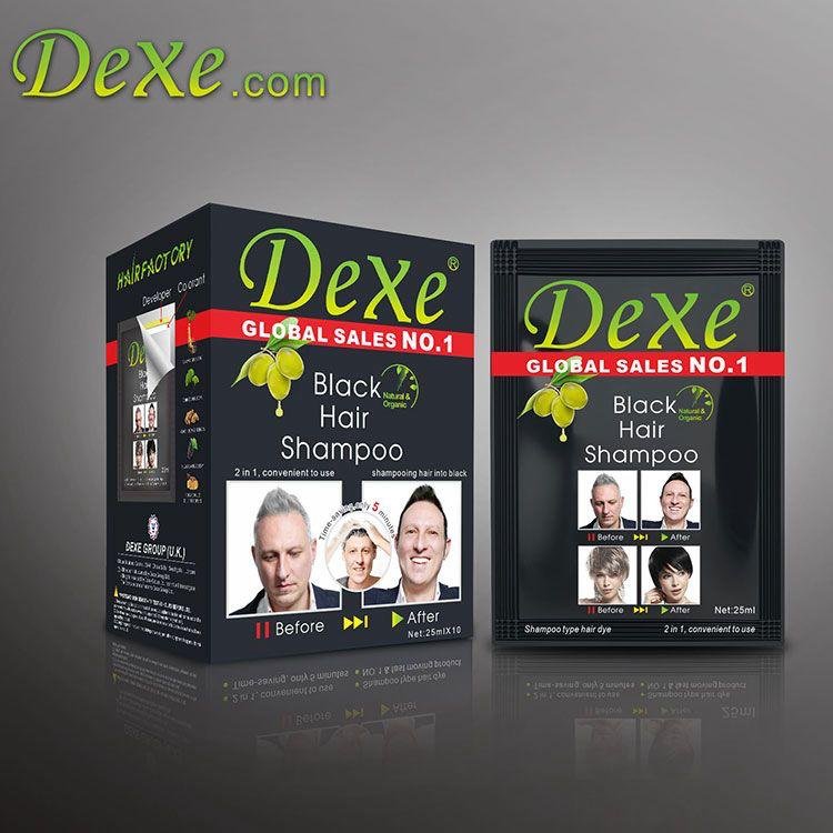 DeXe Black Hair Shampoo – 2-in-1 Natural & Organic Hair Darkening Shampoo, 25ml × 10 Sachets