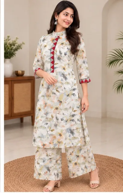 Women’s Floral Printed Kurta with Palazzo Set