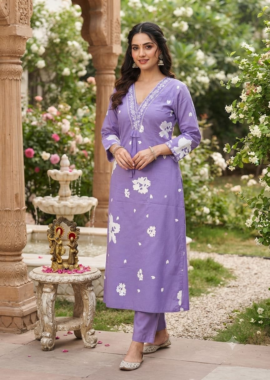 Elegant Purple Embroidered Kurta Pant Set