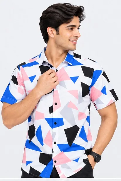 Men's Multicolor Abstract Geometric Printed Half Sleeve Shirt