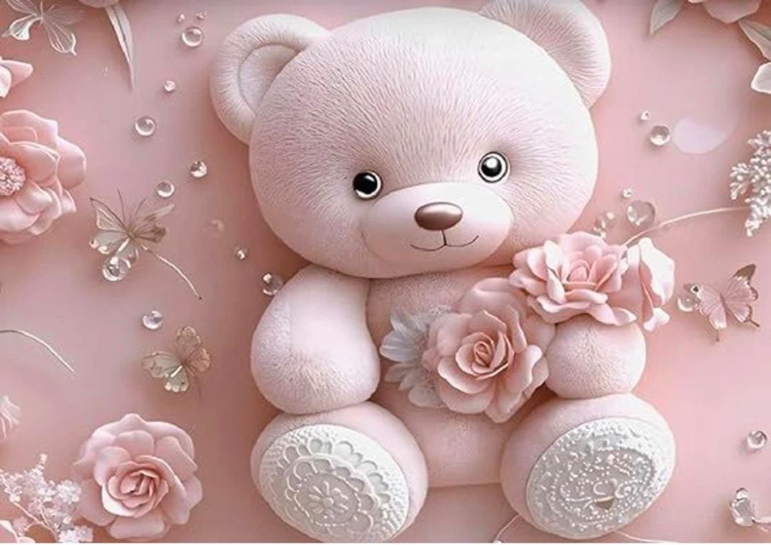 3D Teddy Bear Floral Printed Double Bedsheet with 2 Pillow Covers