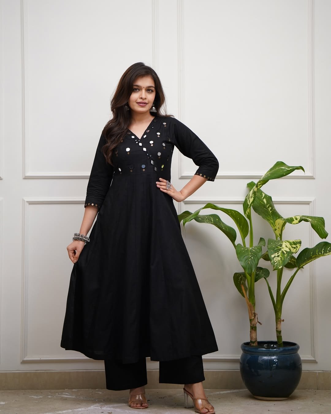 Mirror Work Anarkali Kurta with Pant