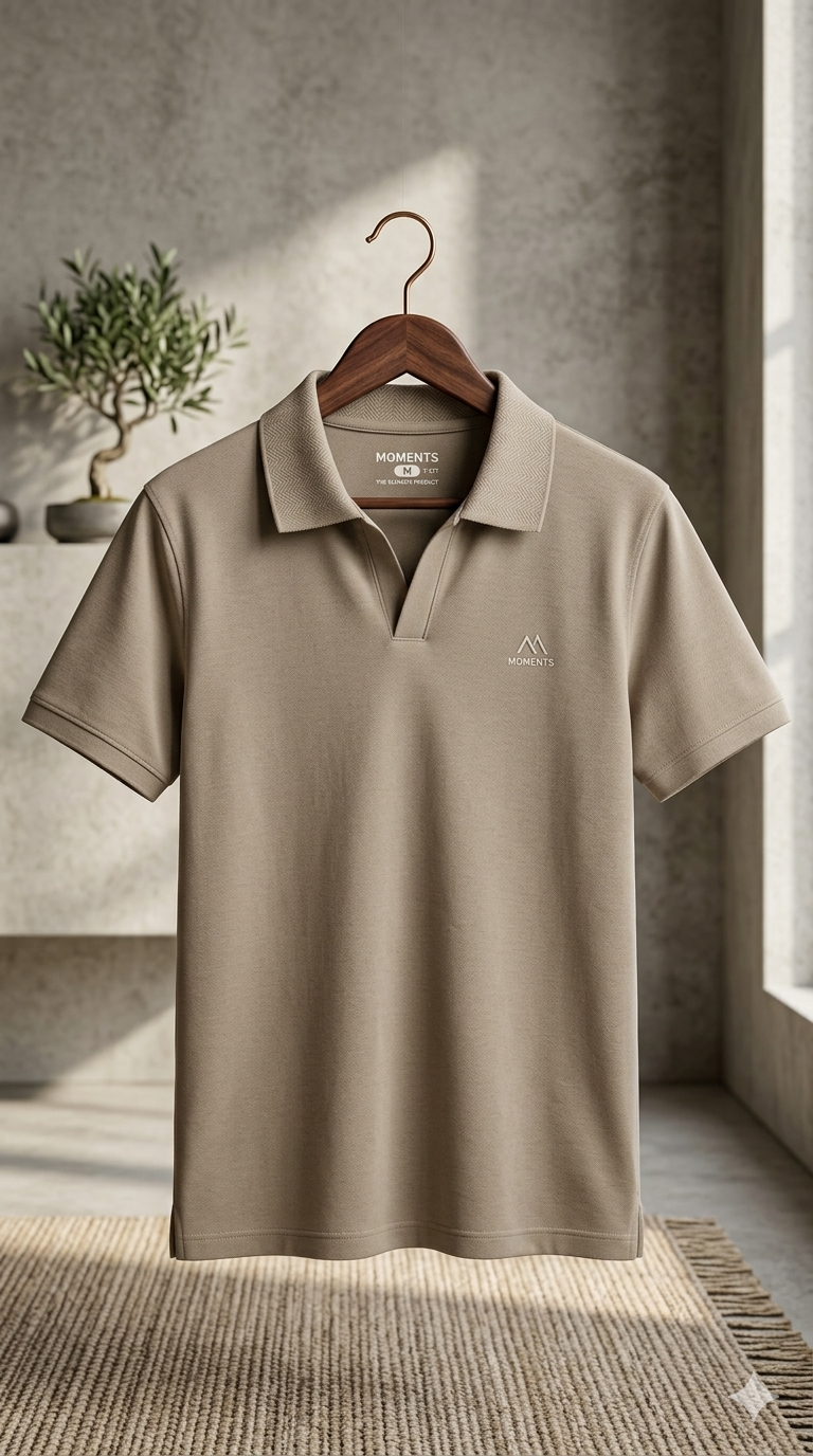 Moments Premium Solid Polo T-Shirt – Taupe Beige