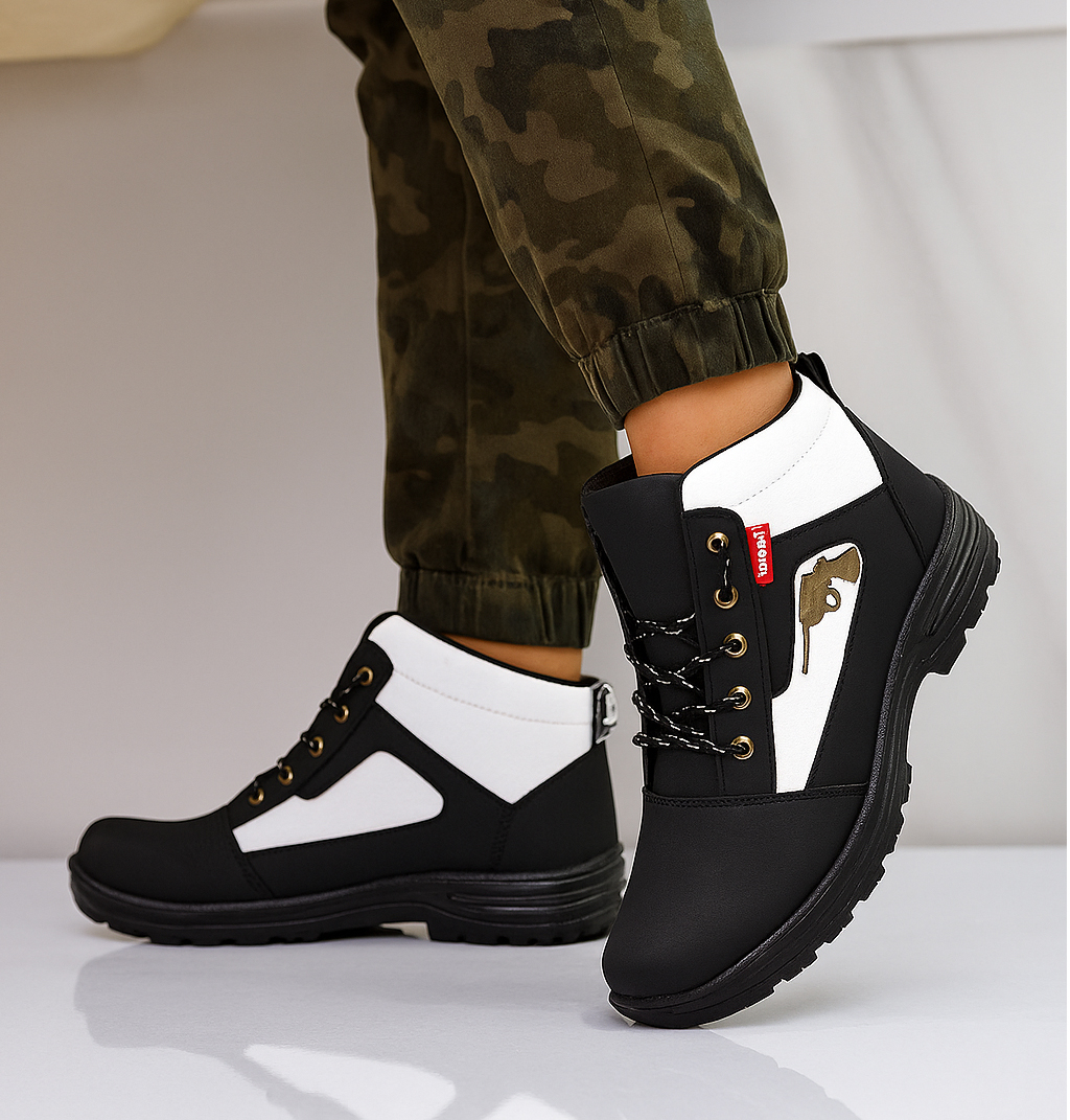 WUGO Men’s Black Gun Boots | Premium Faux Leather Ankle Boots | Stylish Lace-Up Casual Boots for Men & Boys