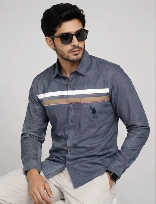 Men’s Striped Panel Full Sleeve Casual Shirt