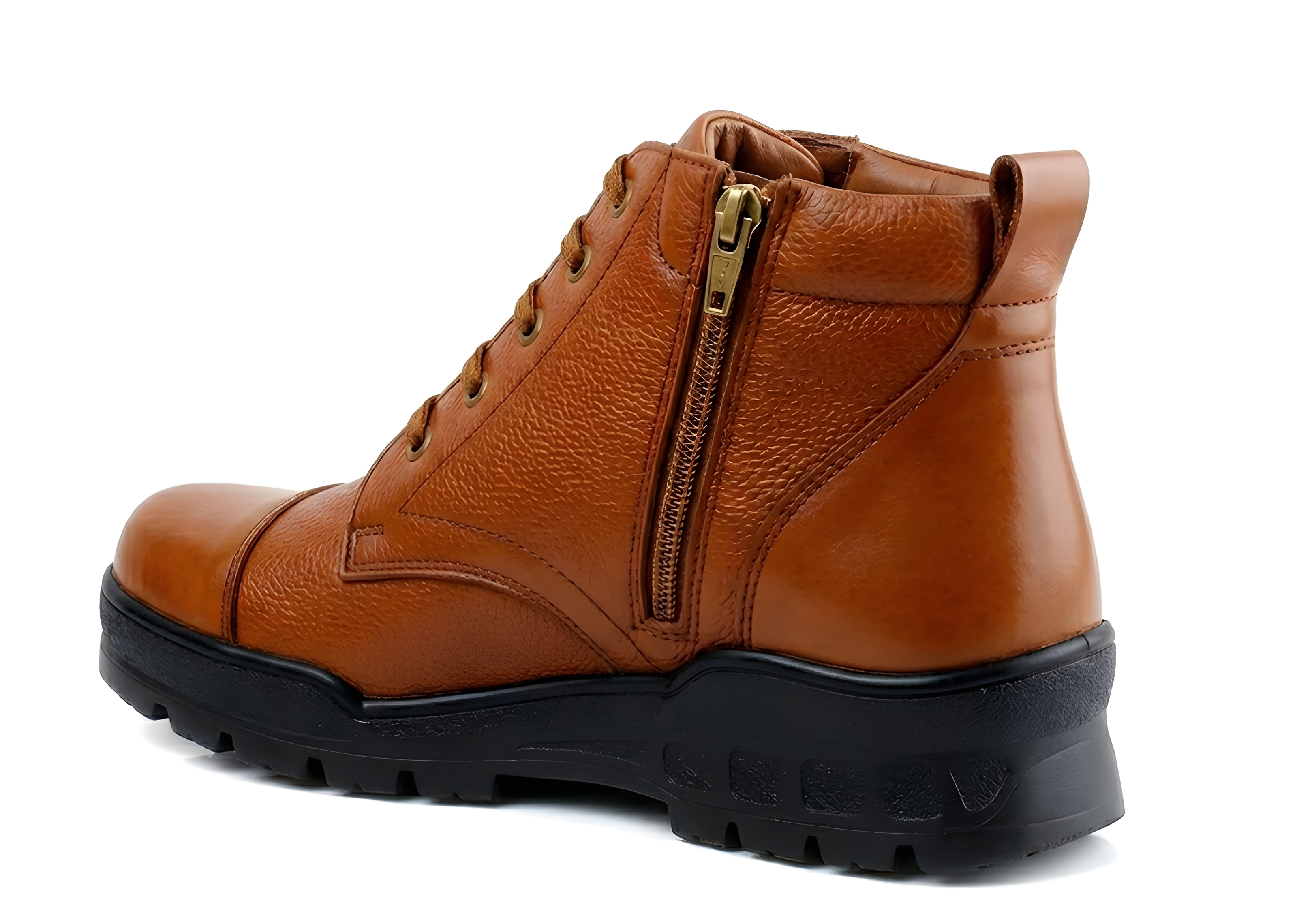 WUGO Men's Premium Tan Genuine Mild Leather Police Boots | Heavy Duty Tactical Safety Work Boots | Anti-Slip Industrial & Security Shoes