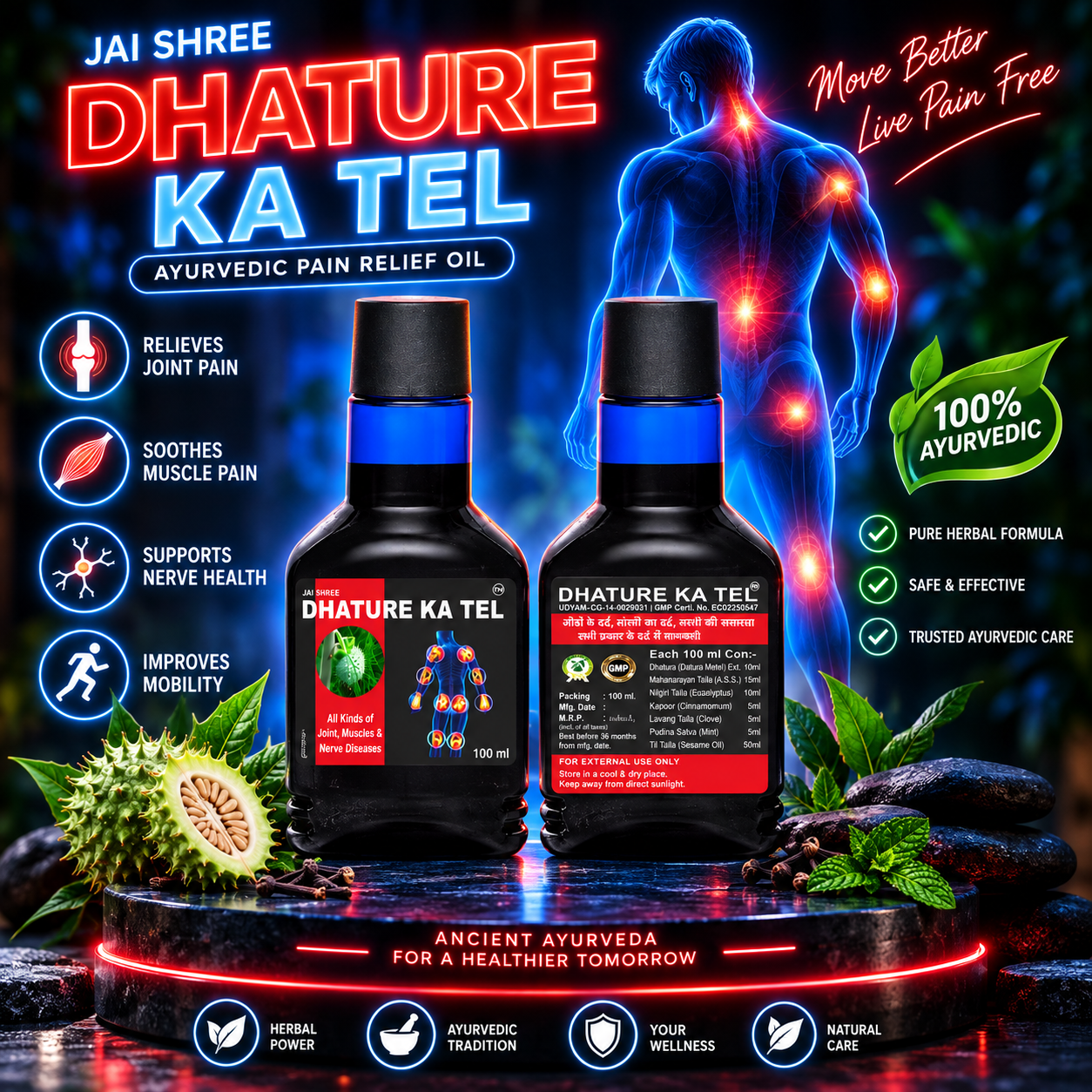 Jai Shree Dhature Ka Tel – Ayurvedic Herbal Massage Oil, 100 ml