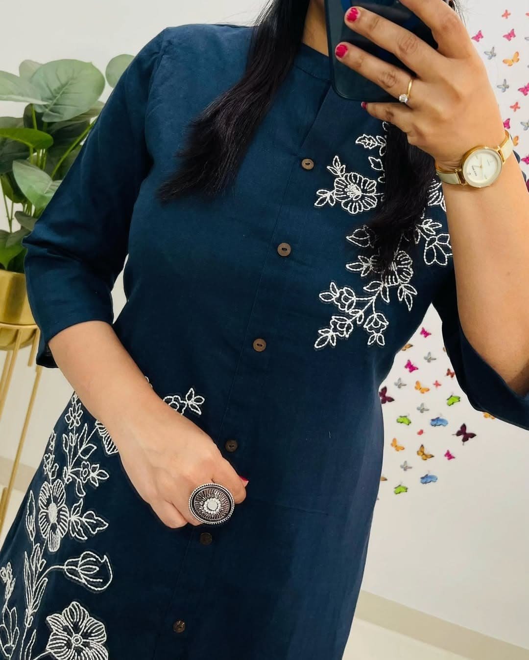 A-line embroidered kurti and pant set