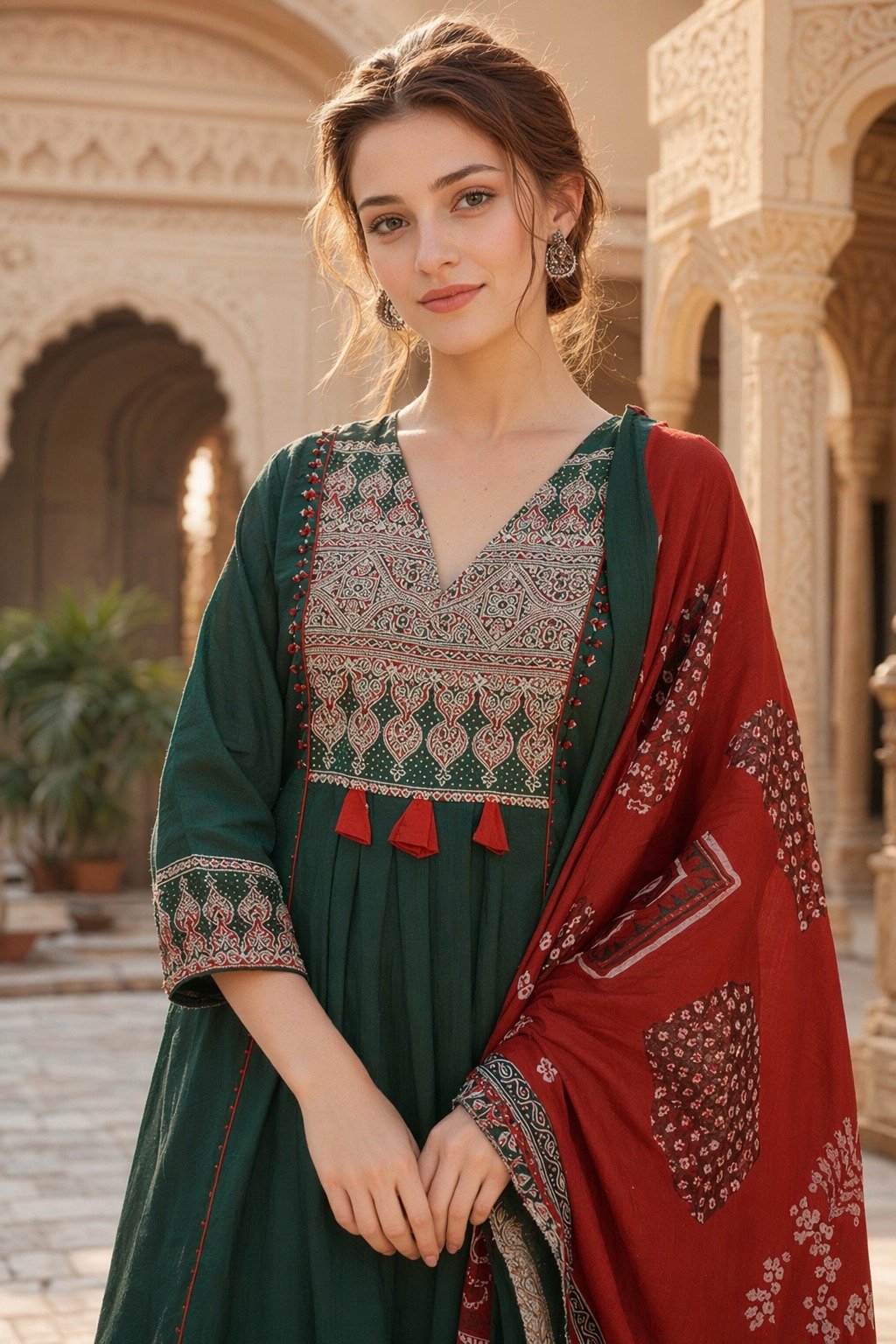 Women's Embroidered Anarkali Kurta Set with Printed Dupatta