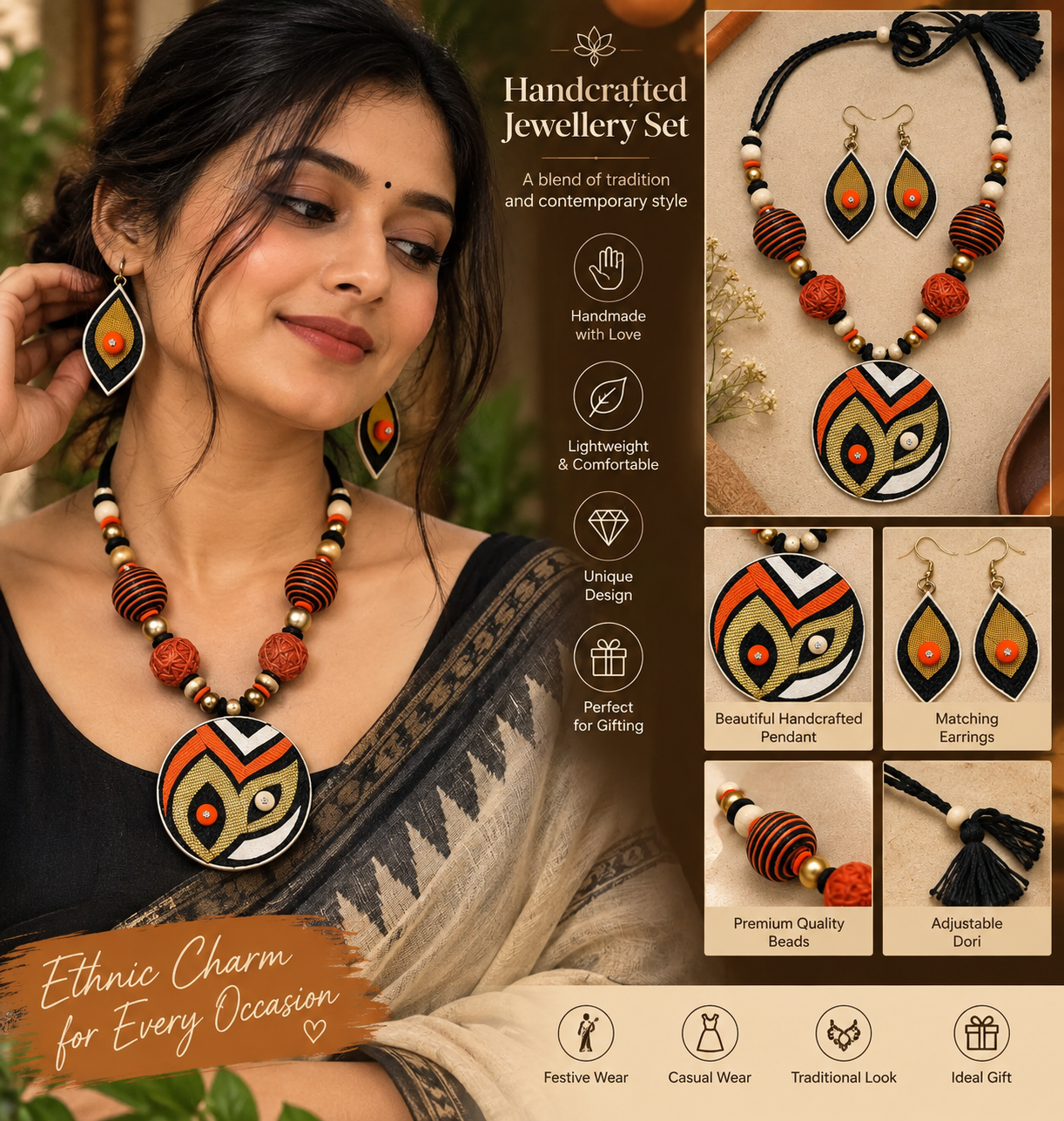 Jute Necklace with earrings