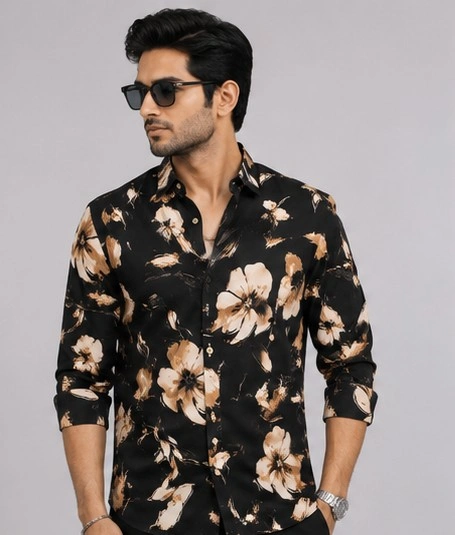 Men's Slim Fit Floral Printed Casual Shirt