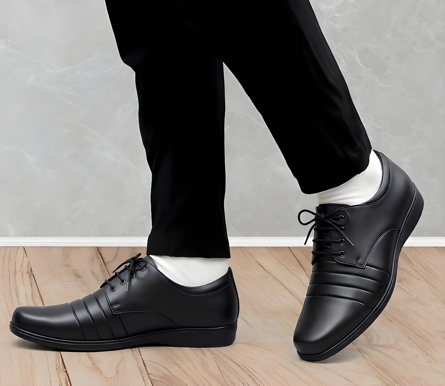 WUGO Men's Trendy Black Derby Formal Shoes | Premium Synthetic Leather Lace-Up Office & Business Shoes | Stylish Semi Formal Footwear