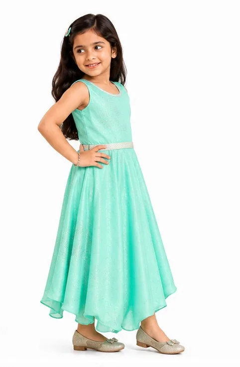 Girls Yellow Flared Party Wear Dress
