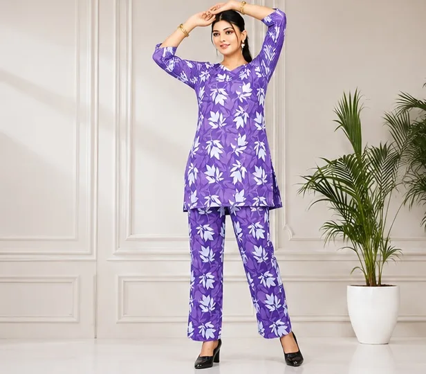 Women’s Purple Floral Printed Kurta & Pant Set