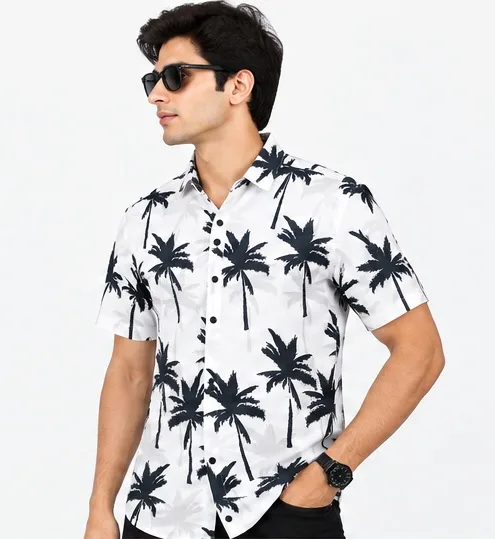 Men's Tropical Palm Tree Printed Half Sleeve Casual Shirt